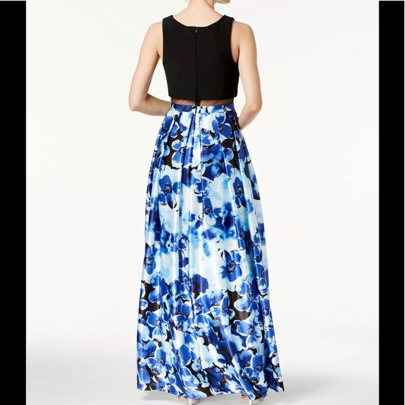 Women’s Formal Dress Plus Size 14W Betsy & Adam Black Blue Floral w Pockets Gown - Picture 4 of 8